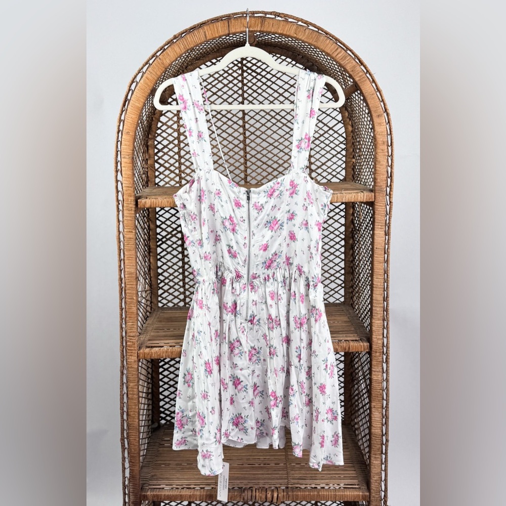 For Love & Lemons August Floral Mini Dress XL Sweetheart Open Back Boned NWT - Picture 6 of 8